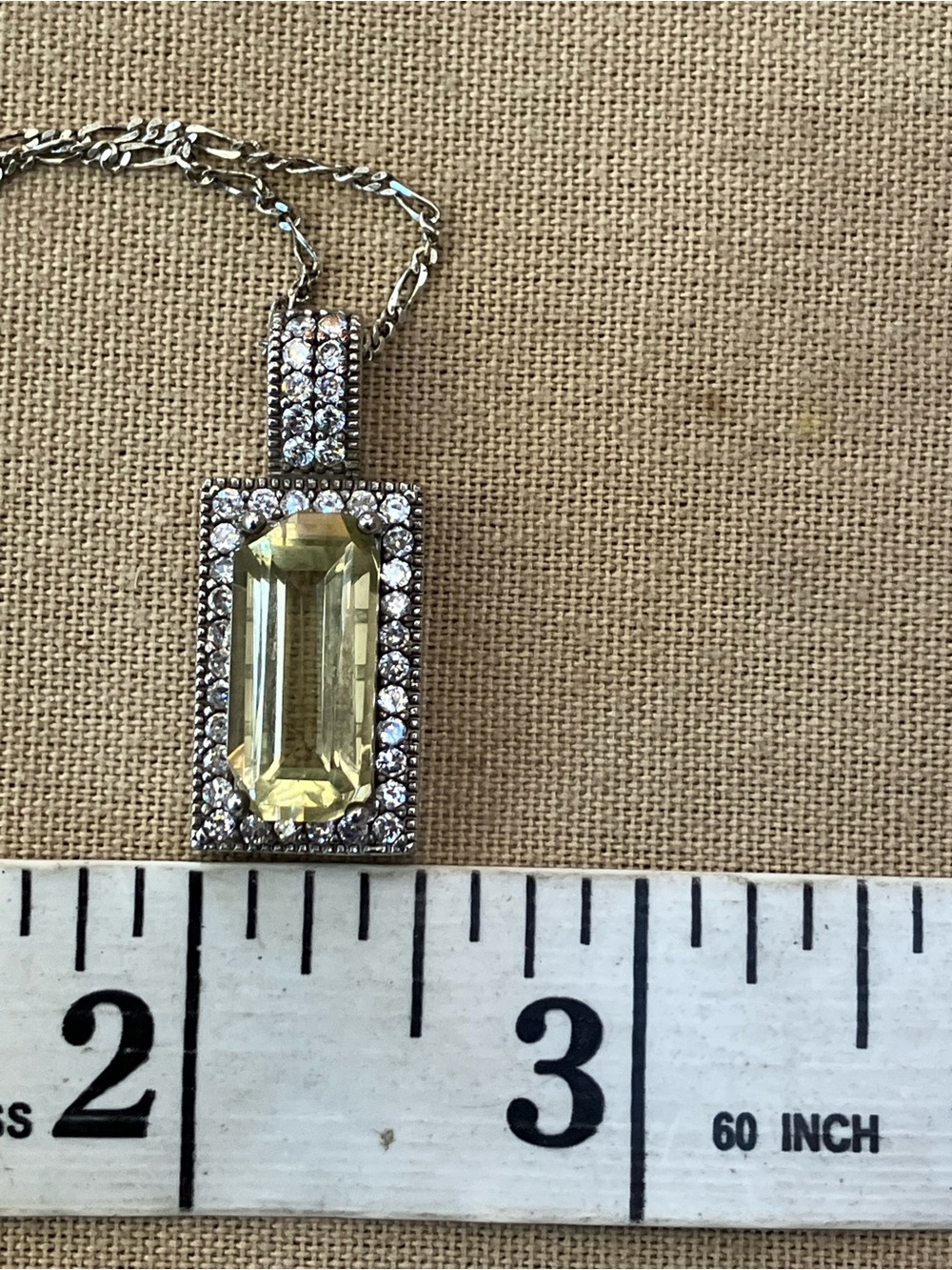Fancy 925 Sterling Silver 18” Chain With Pendant Pale Yellow & Clear Stones - Picture 9 of 10